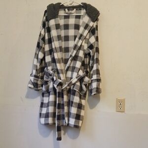 Amari Cozy Black & White Buffalo Plaid Hooded Robe One Size Fits Most